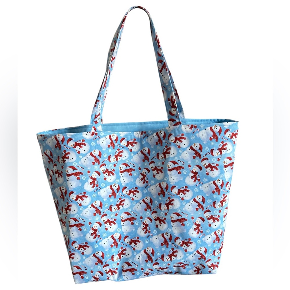 Hand Crafted Snowman Tote Bag Fabric All Purpose Carry All Shoulder Purse - Picture 5 of 9